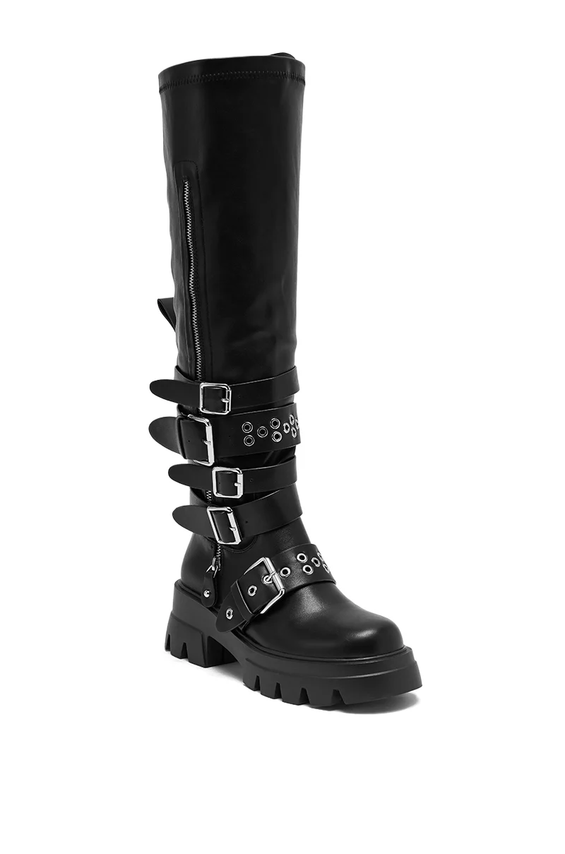 AZALEA WANG CORDOVAN BLACK BELTED BOOT - Image 5
