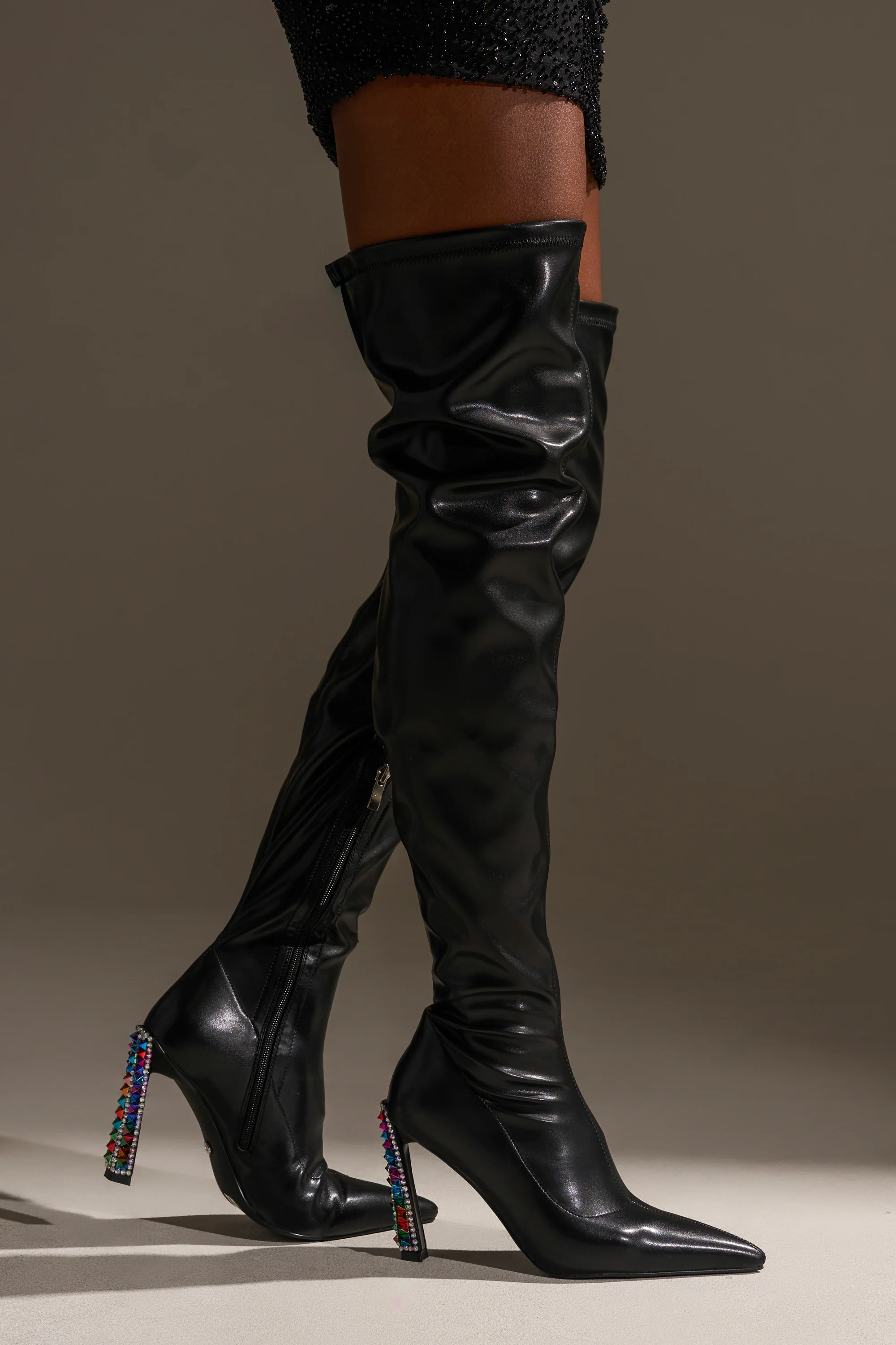 AZALEA WANG COSMIC BLING BLACK BOOT WITH EMBELLISHED HEEL - Image 2