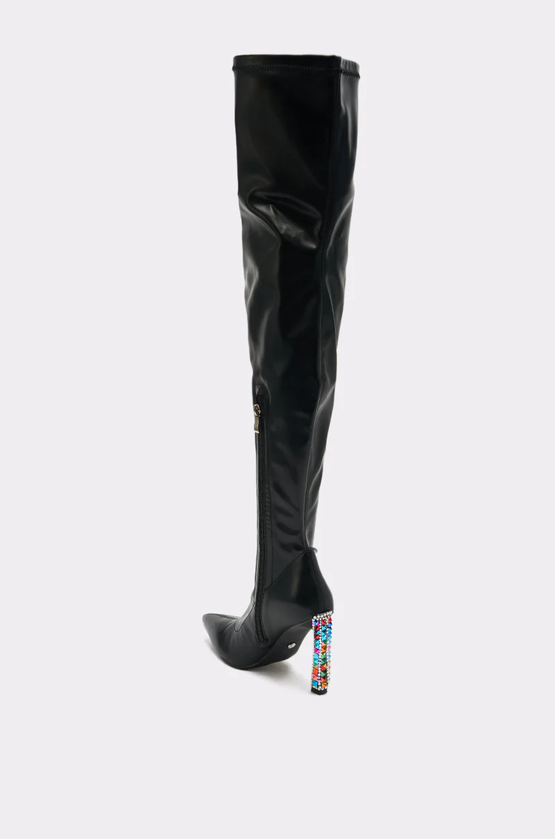 AZALEA WANG COSMIC BLING BLACK BOOT WITH EMBELLISHED HEEL - Image 6