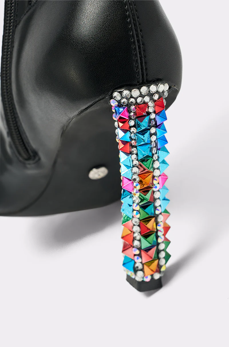AZALEA WANG COSMIC BLING BLACK BOOT WITH EMBELLISHED HEEL - Image 7