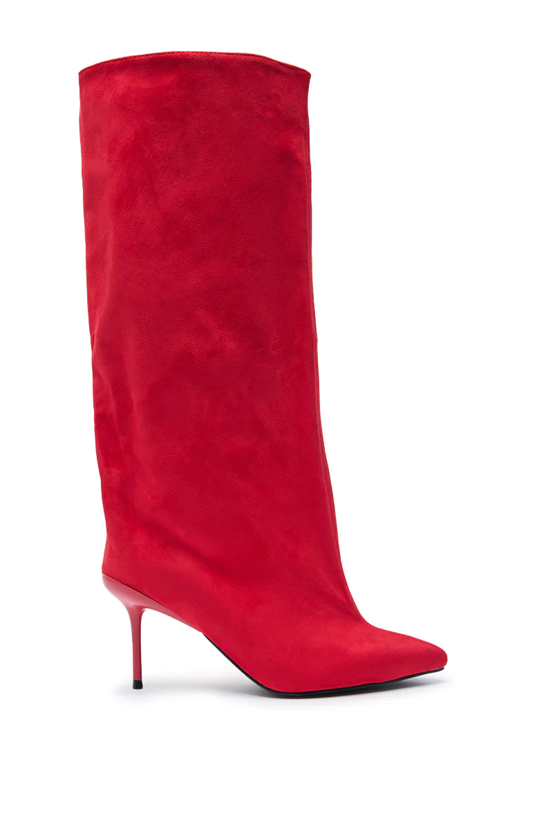 AZALEA WANG COUTURE LURE RED FAUX SUEDE BOOT - Image 2