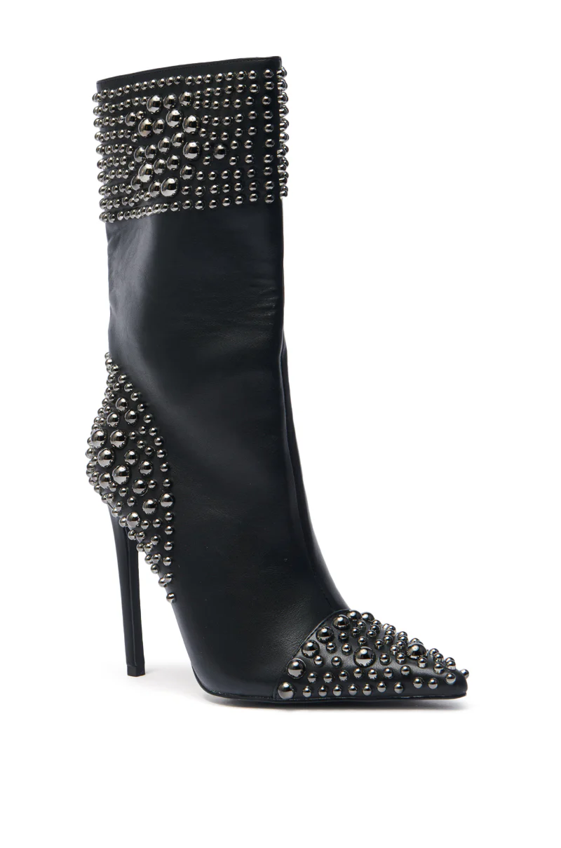 AZALEA WANG CRESSINDA BLACK GUNMETAL DOME STUD STILETTO BOOTIE - Image 4
