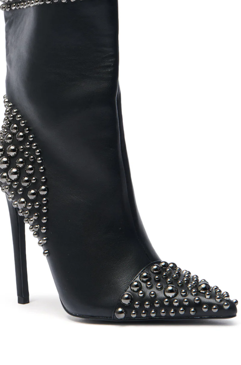 AZALEA WANG CRESSINDA BLACK GUNMETAL DOME STUD STILETTO BOOTIE - Image 6