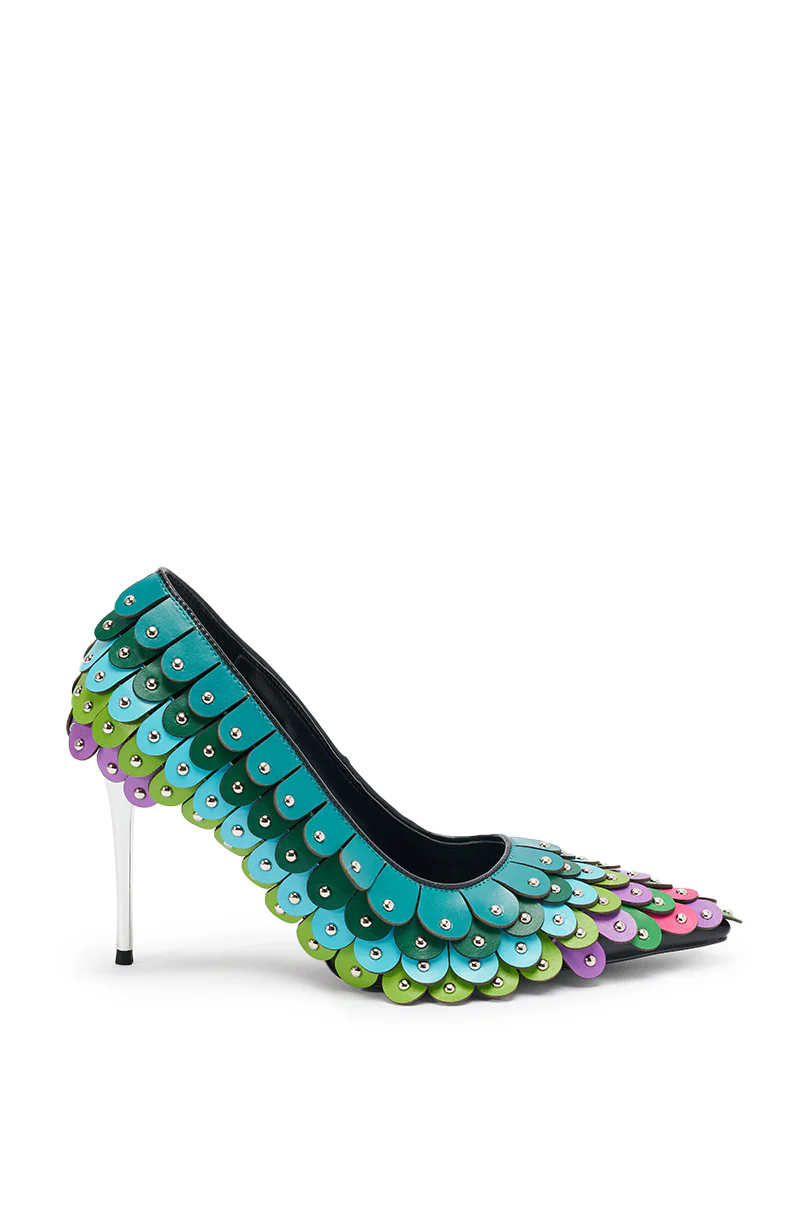 AZALEA WANG CRISTATUS GREEN MULTI COLOR TEXTURED STILETTO PUMP - Image 4