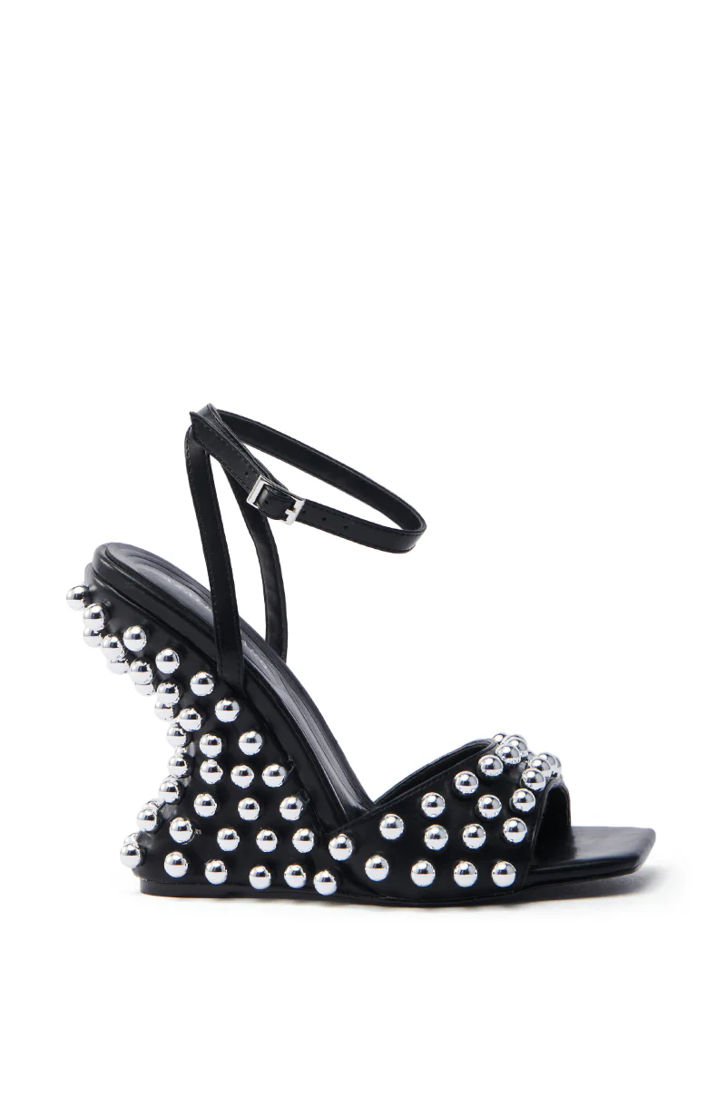 AZALEA WANG CYBELE BLACK EMBELLISHED WEDGE SANDAL - Image 5
