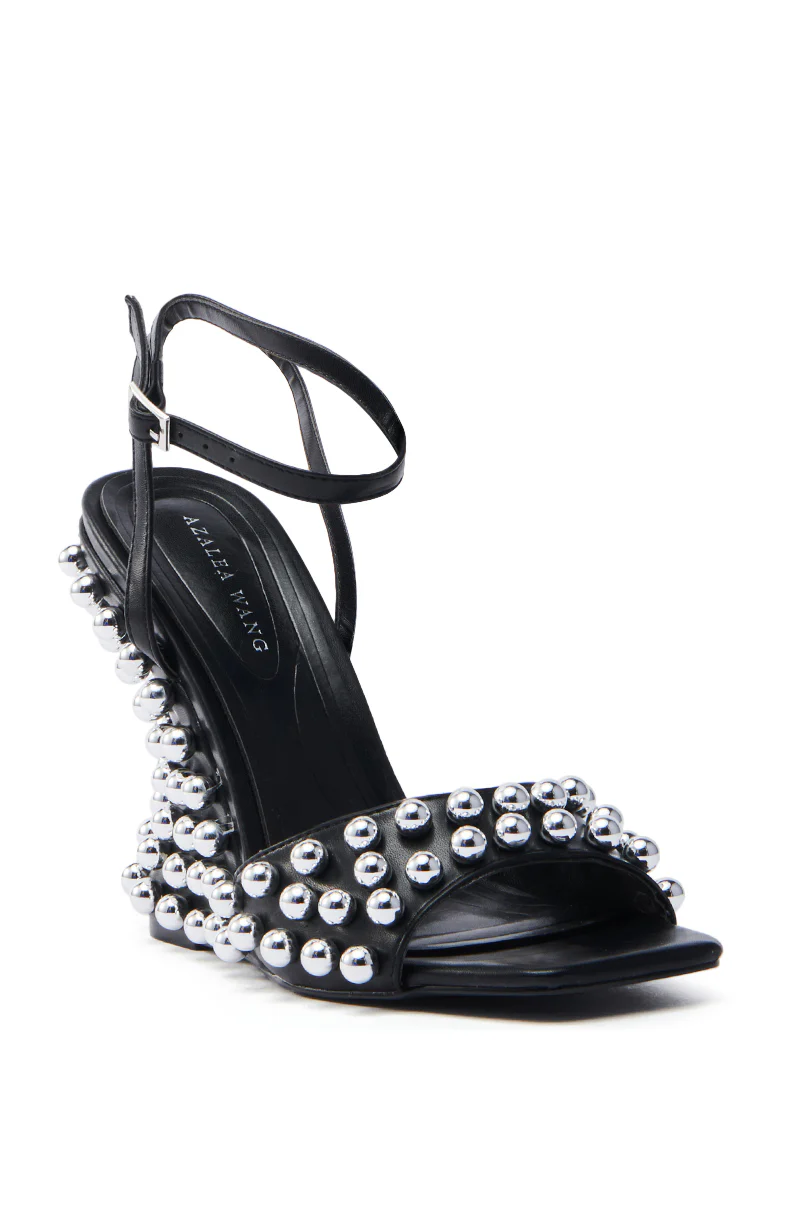 AZALEA WANG CYBELE BLACK EMBELLISHED WEDGE SANDAL - Image 6