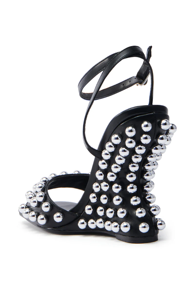 AZALEA WANG CYBELE BLACK EMBELLISHED WEDGE SANDAL - Image 8