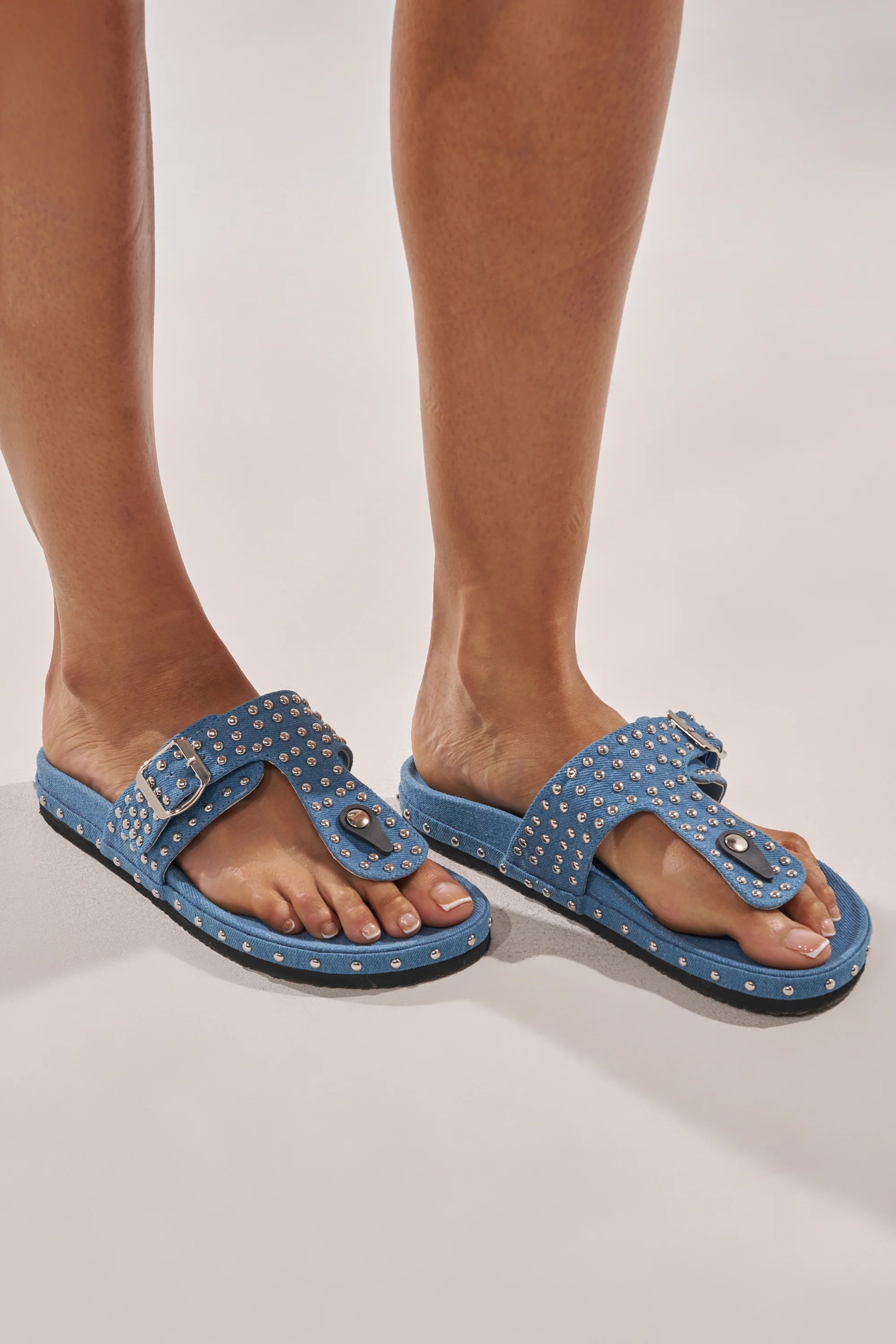 AZALEA WANG DAISY CHAIN DENIM STUDDED FLAT SANDAL - Image 3