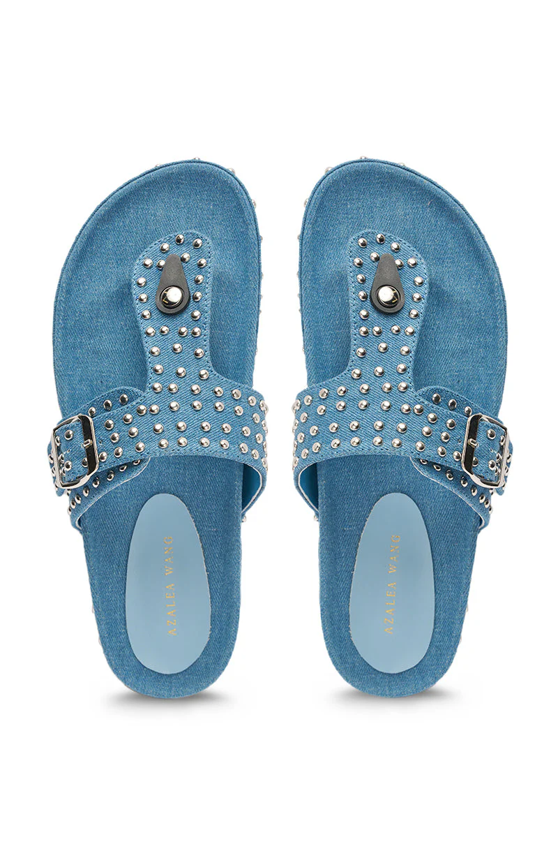 AZALEA WANG DAISY CHAIN DENIM STUDDED FLAT SANDAL - Image 4