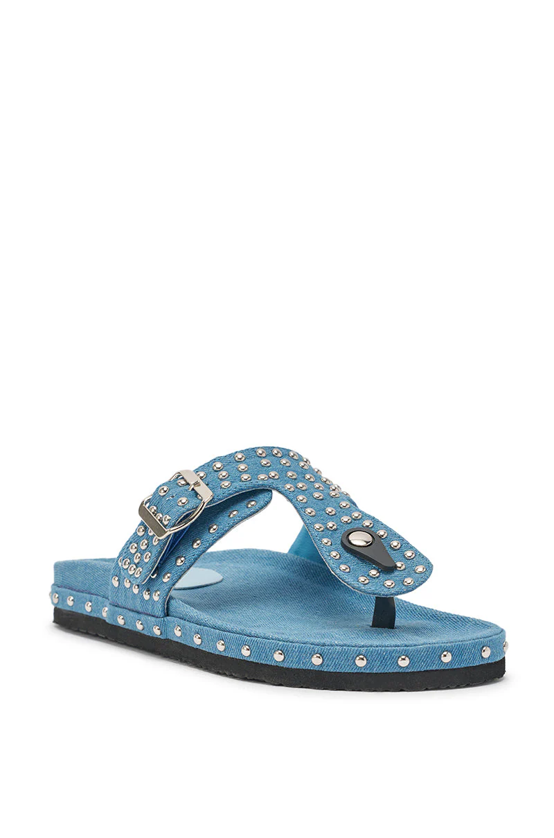 AZALEA WANG DAISY CHAIN DENIM STUDDED FLAT SANDAL - Image 5