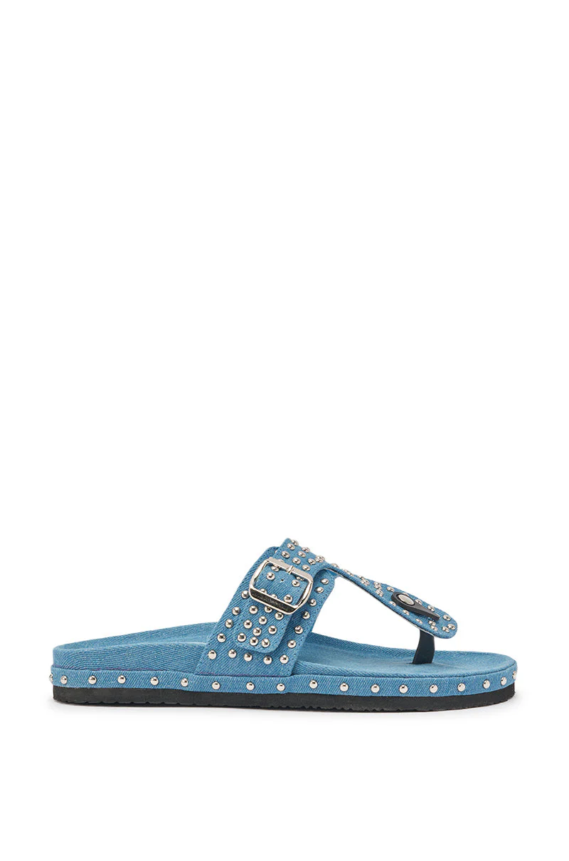 AZALEA WANG DAISY CHAIN DENIM STUDDED FLAT SANDAL - Image 6