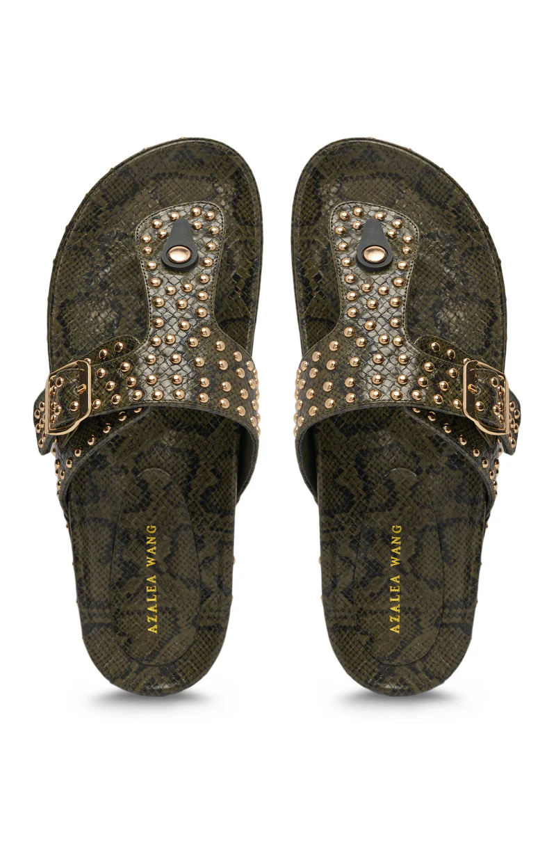 AZALEA WANG DAISY CHAIN GREEN SNAKE STUDDED FLAT SANDAL - Image 4