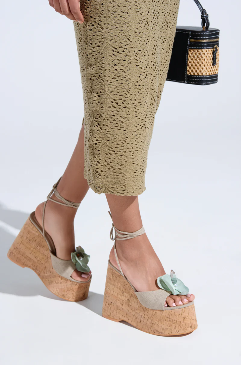 AZALEA WANG DALEYZA GREEN FLORAL WEDGE SANDAL - Image 3