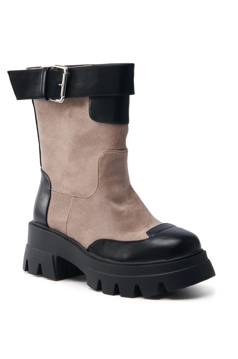 AZALEA WANG DALITTA GREY SUEDE AND BLACK PU COLOR BLOCKED FLATFORM BOOTIE - Image 4