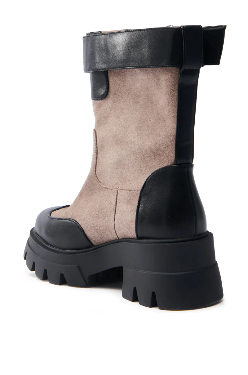 AZALEA WANG DALITTA GREY SUEDE AND BLACK PU COLOR BLOCKED FLATFORM BOOTIE - Image 5
