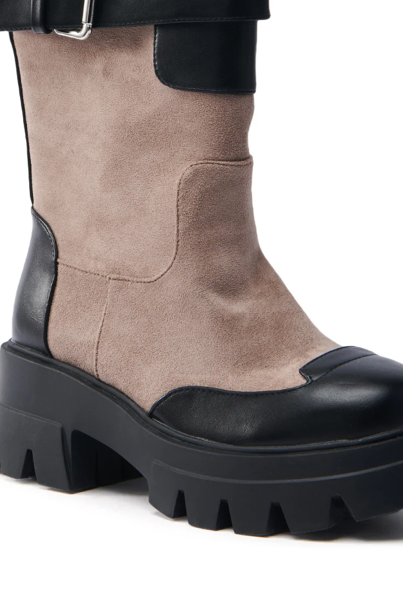 AZALEA WANG DALITTA GREY SUEDE AND BLACK PU COLOR BLOCKED FLATFORM BOOTIE - Image 6