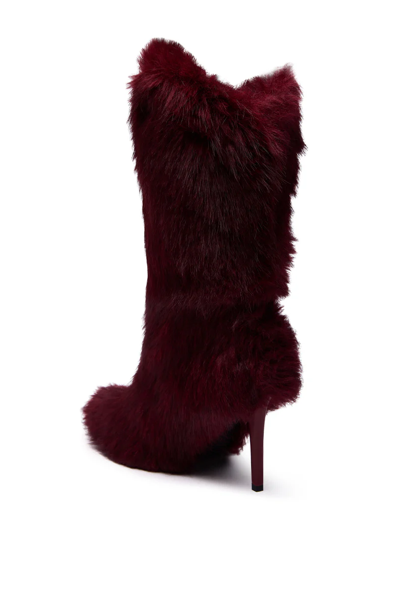 AZALEA WANG DAMME RED FUR BOOTIE WITH LOCK DETAIL - Image 6