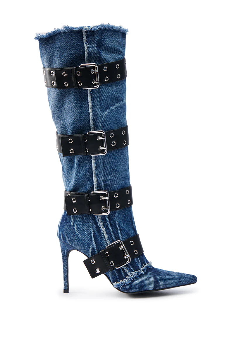 AZALEA WANG DANDY DENIM LEATHER BELTED BOOT - Image 4