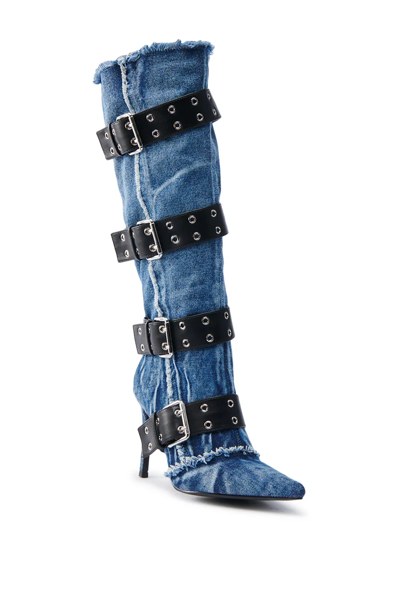 AZALEA WANG DANDY DENIM LEATHER BELTED BOOT - Image 5