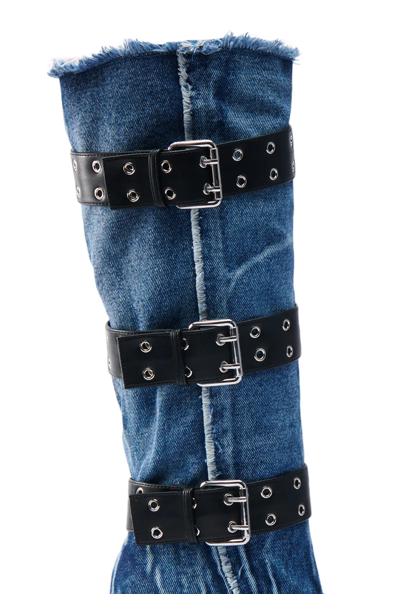 AZALEA WANG DANDY DENIM LEATHER BELTED BOOT - Image 7