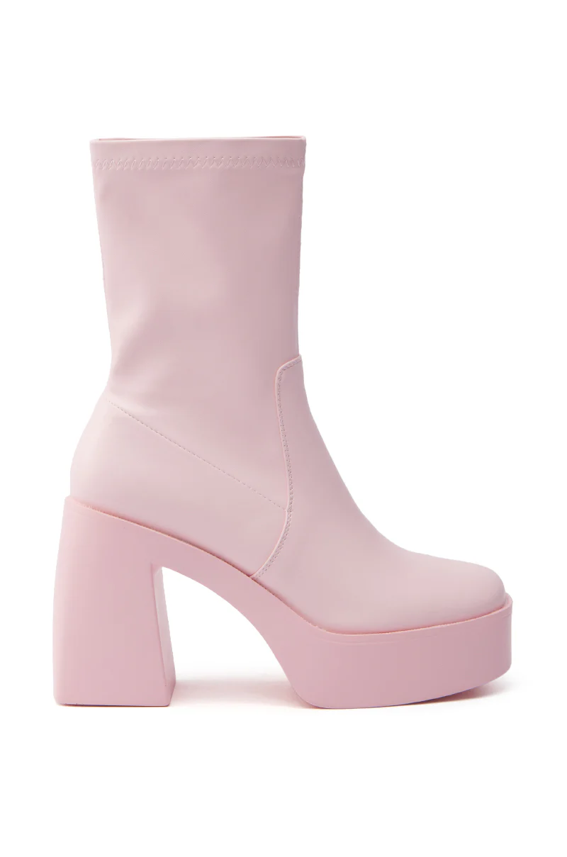 AZALEA WANG DANIELLE BABY PINK STRETCH PU CHUNKY HEEL BOOTIE - Image 4