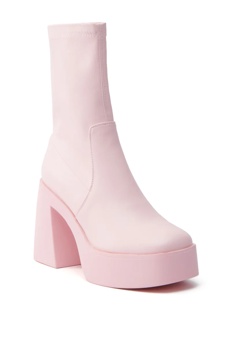 AZALEA WANG DANIELLE BABY PINK STRETCH PU CHUNKY HEEL BOOTIE - Image 5