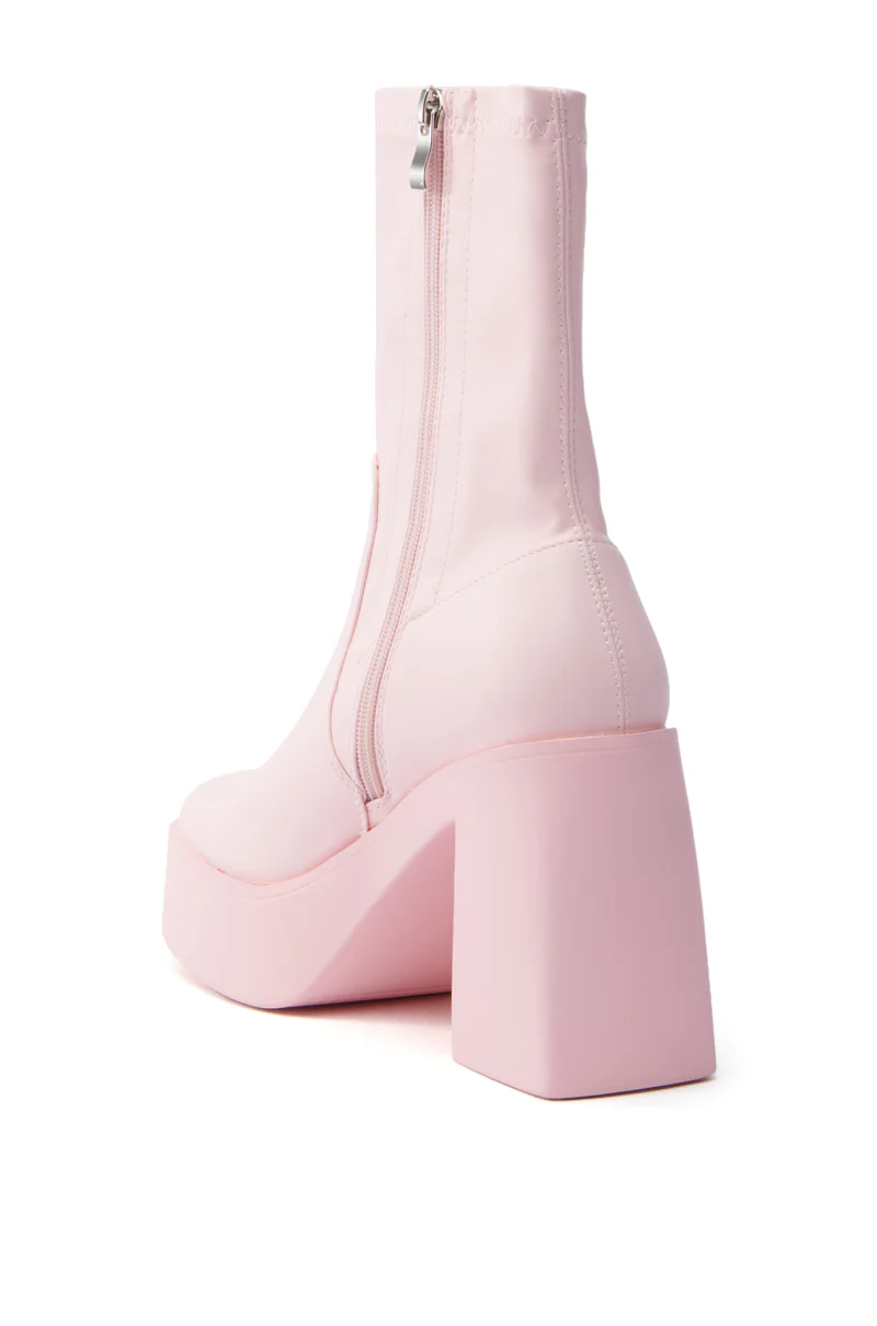 AZALEA WANG DANIELLE BABY PINK STRETCH PU CHUNKY HEEL BOOTIE - Image 6