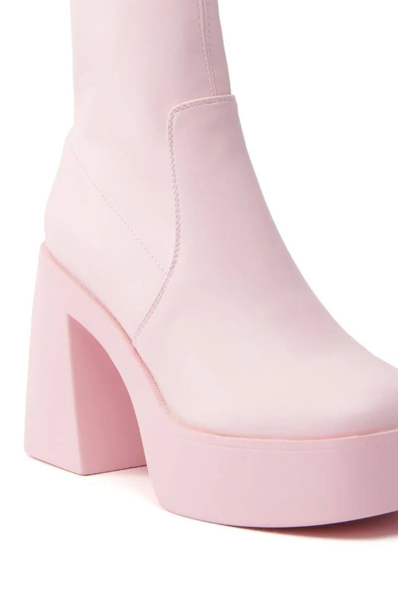 AZALEA WANG DANIELLE BABY PINK STRETCH PU CHUNKY HEEL BOOTIE - Image 7