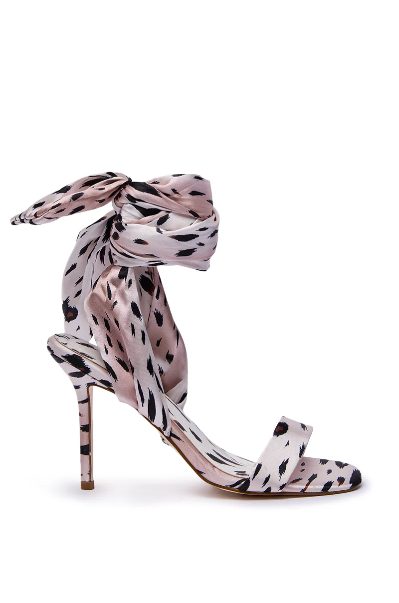 AZALEA WANG DEEPA CHEETAH SATIN WRAP UP SANDAL - Image 4