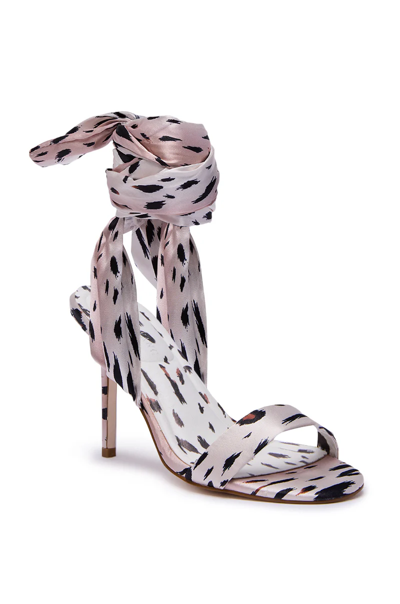 AZALEA WANG DEEPA CHEETAH SATIN WRAP UP SANDAL - Image 5