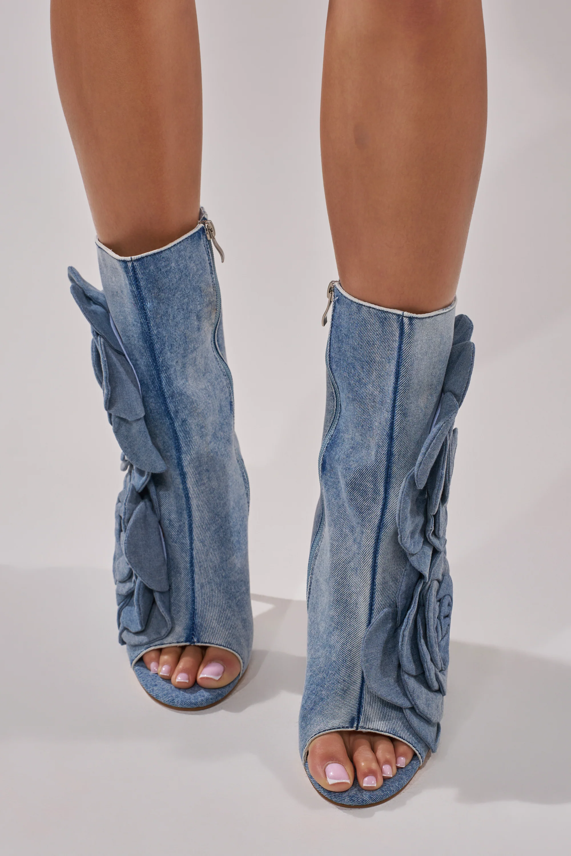 AZALEA WANG DELMARE DENIM FLORAL OPEN TOE BOOTIE - Image 2
