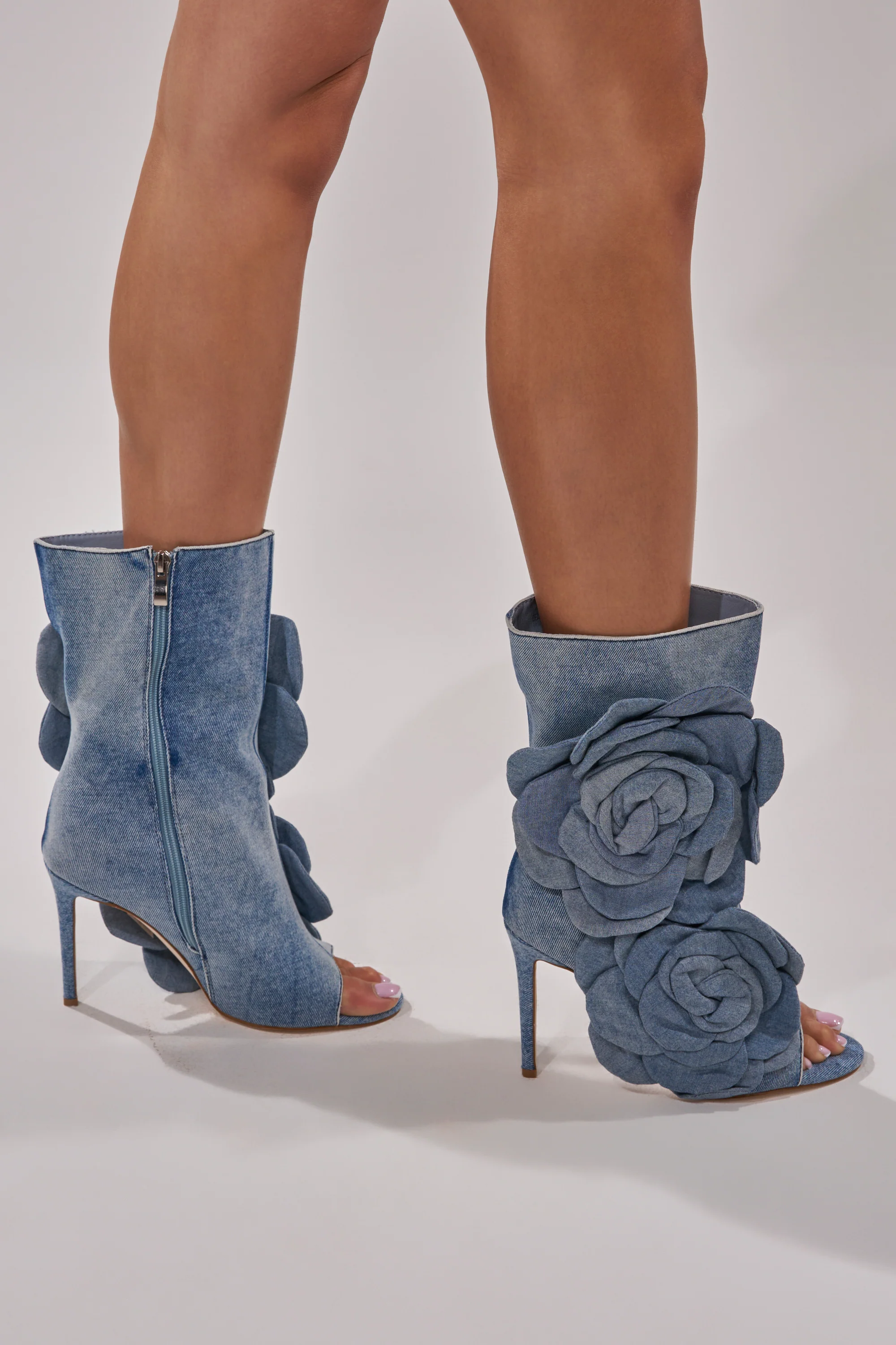 AZALEA WANG DELMARE DENIM FLORAL OPEN TOE BOOTIE - Image 3