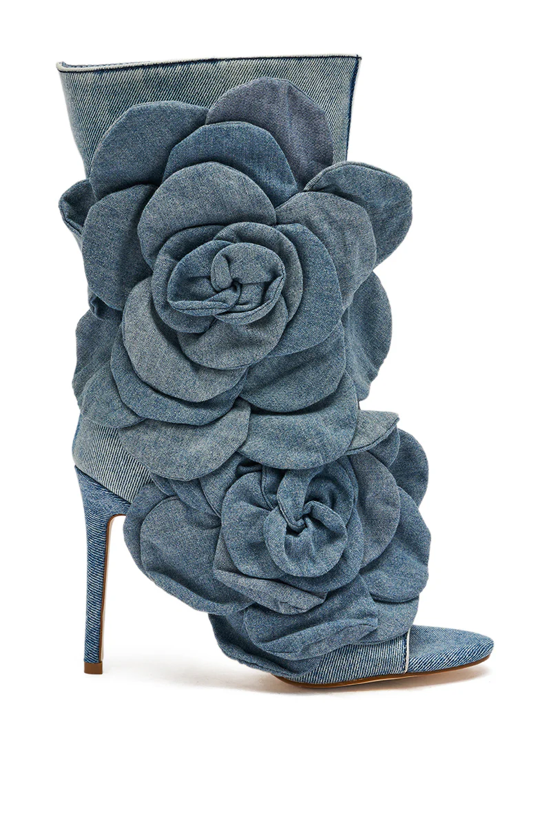AZALEA WANG DELMARE DENIM FLORAL OPEN TOE BOOTIE - Image 4