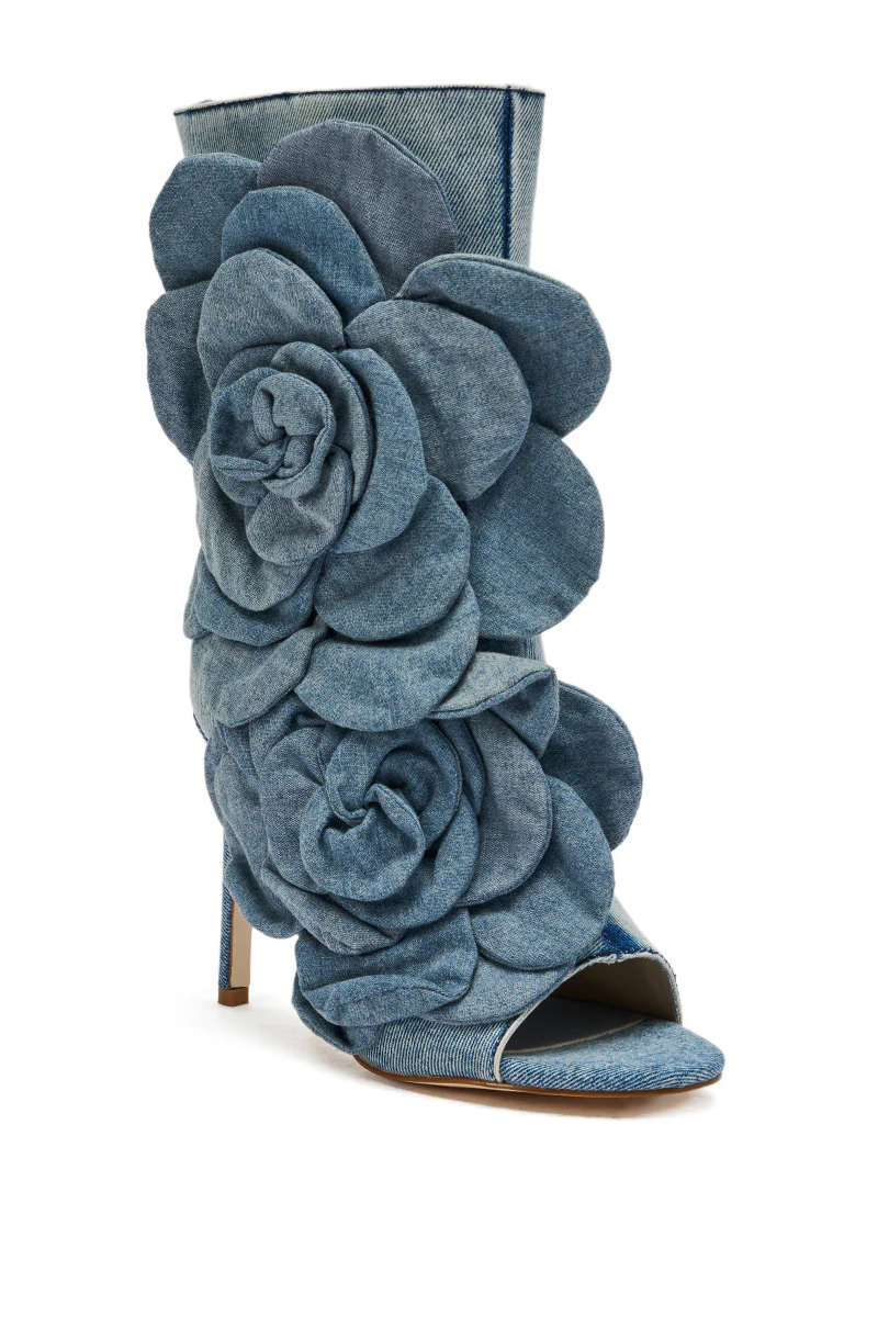AZALEA WANG DELMARE DENIM FLORAL OPEN TOE BOOTIE - Image 5