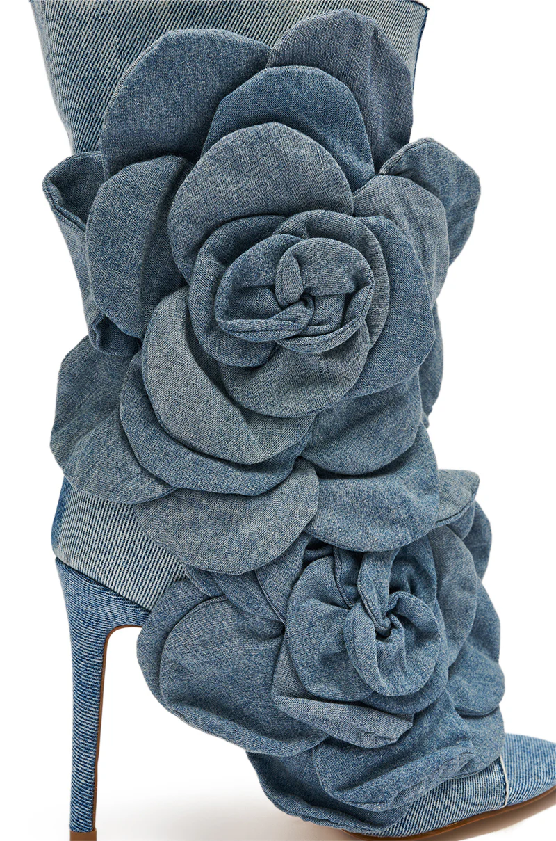 AZALEA WANG DELMARE DENIM FLORAL OPEN TOE BOOTIE - Image 7