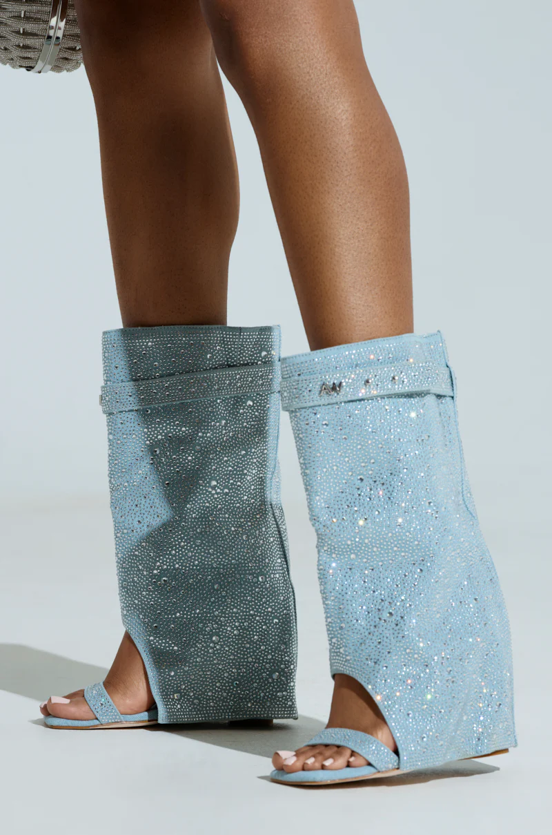 AZALEA WANG DESARAY RHINESTONE OPEN TOE WEDGE BOOTIE - Image 2