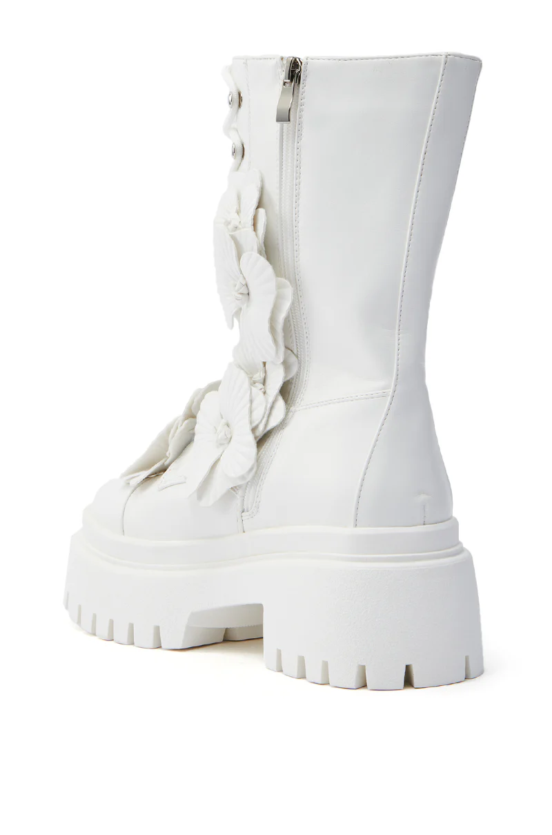 AZALEA WANG DEVOIR WHITE FLOWER EMBELLISHED COMBAT BOOTIE - Image 5