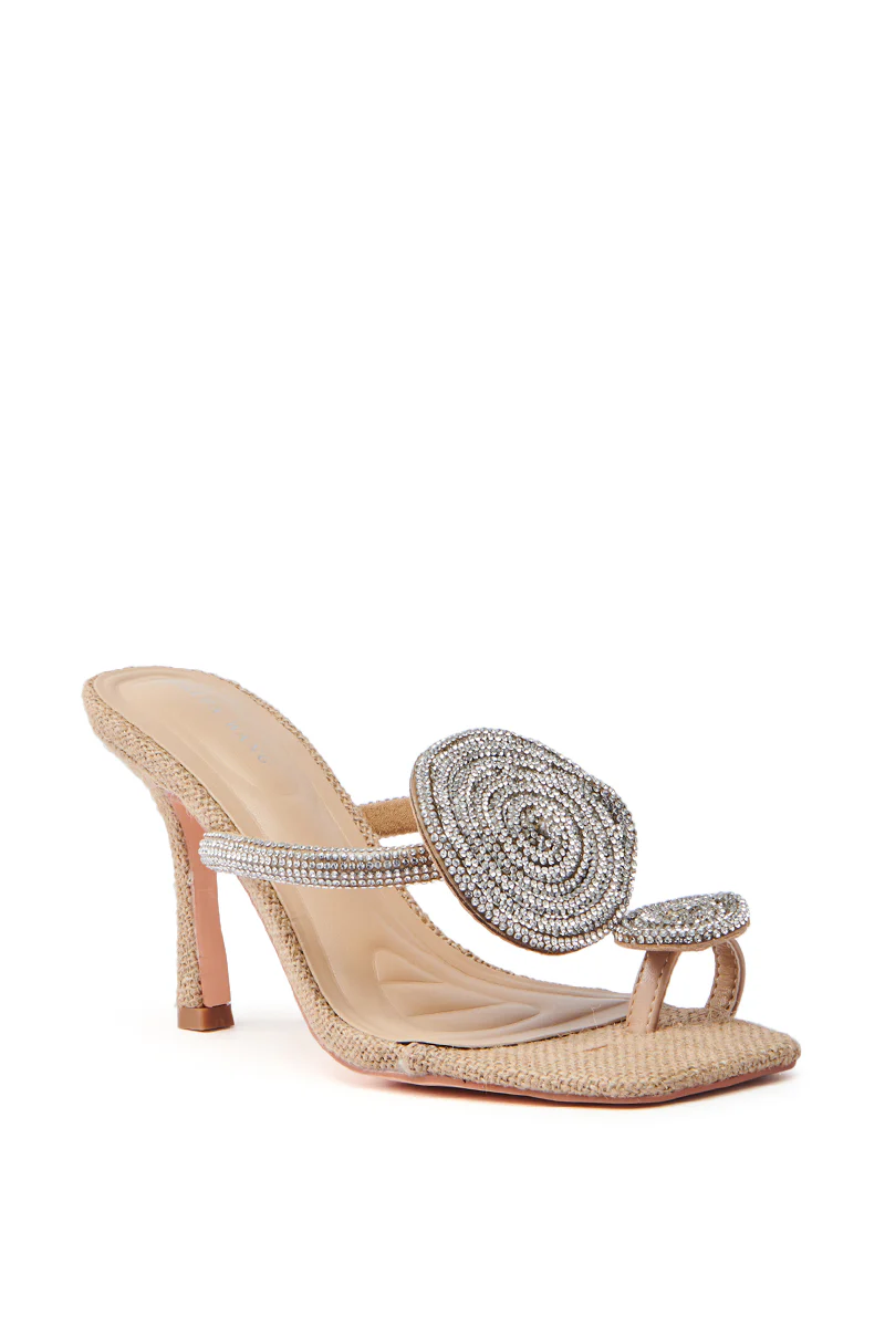 AZALEA WANG DIARA BEIGE RAFFIA EMBELLISHED STILETTO SANDAL - Image 6