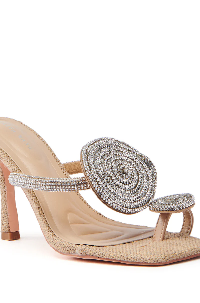 AZALEA WANG DIARA BEIGE RAFFIA EMBELLISHED STILETTO SANDAL - Image 8