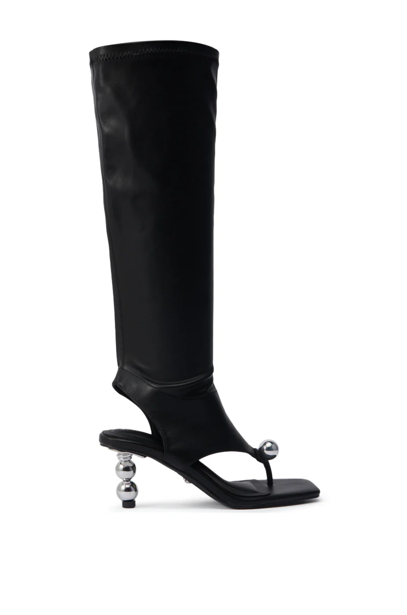 AZALEA WANG DIPPIN DOT BLACK STRETCH SANDAL BOOT - Image 5