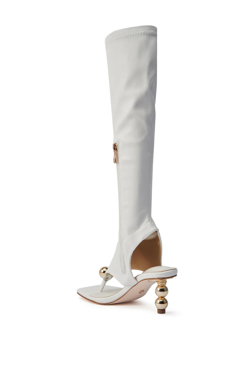 AZALEA WANG DIPPIN DOT WHITE STRETCH SANDAL BOOT - Image 7