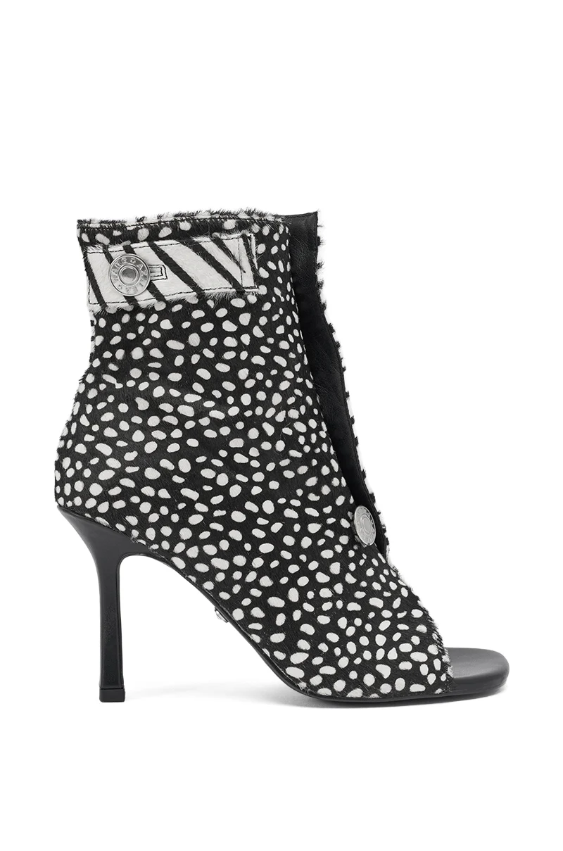 AZALEA WANG DOROTHY BLACK CHEETAH CALF HAIR PRINTED STILETTO BOOTIE - Image 4