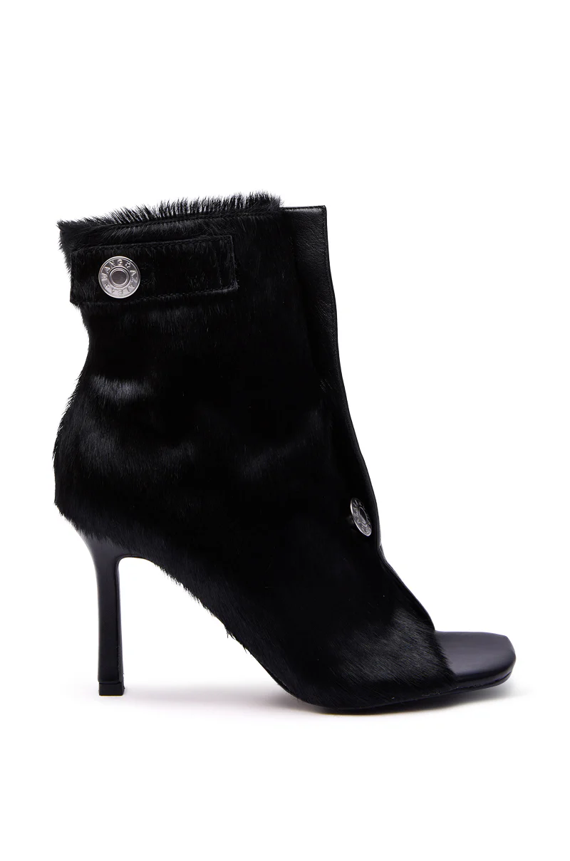 AZALEA WANG DORTHANDRA BLACK PONY HAIR PANELED OPEN TOE BOOTIE - Image 5