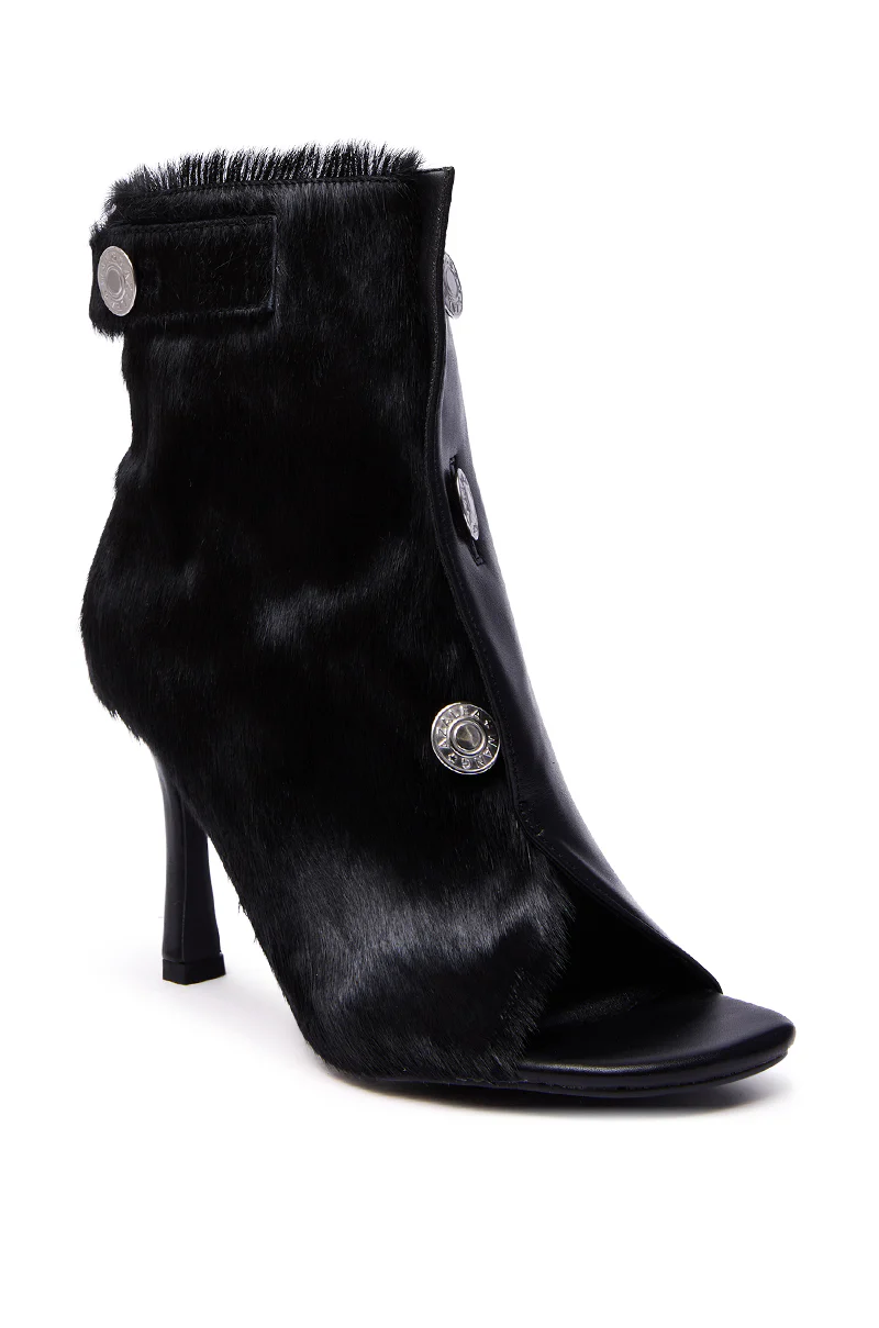 AZALEA WANG DORTHANDRA BLACK PONY HAIR PANELED OPEN TOE BOOTIE - Image 6