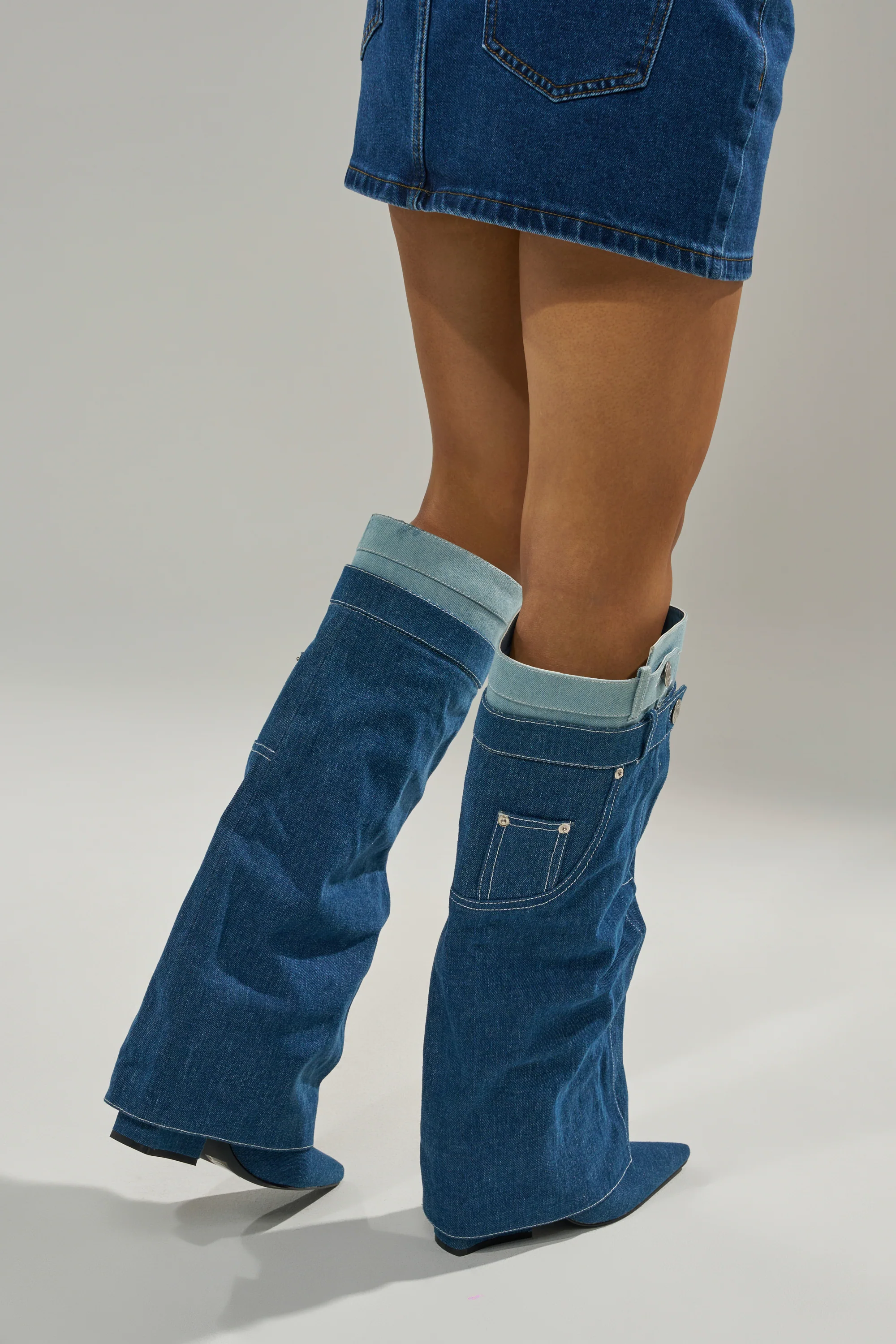AZALEA WANG DOUBLE FLY DENIM CHUNKY BOOT - Image 6