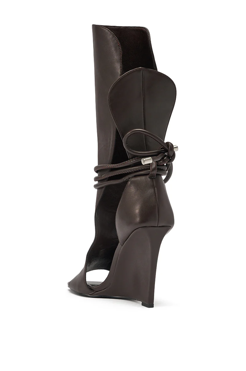 AZALEA WANG DOUMA CHOCOLATE WEDGE LACE UP TALL SHAFT SANDAL - Image 6