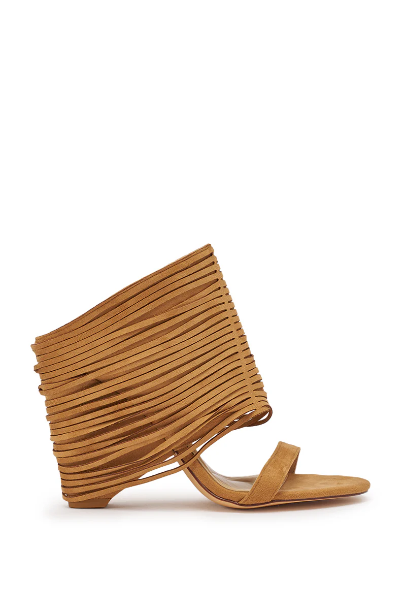 AZALEA WANG DREIA CAMEL FRINGE WEDGE SANDAL - Image 5