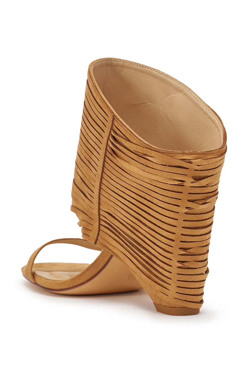 AZALEA WANG DREIA CAMEL FRINGE WEDGE SANDAL - Image 7