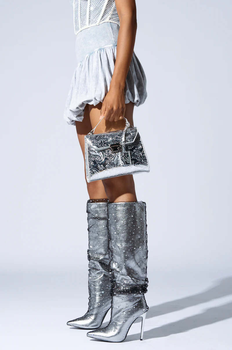 AZALEA WANG DULCIE SILVER EMBELLISHED BOOT - Image 2