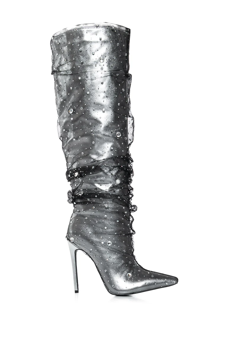 AZALEA WANG DULCIE SILVER EMBELLISHED BOOT - Image 5